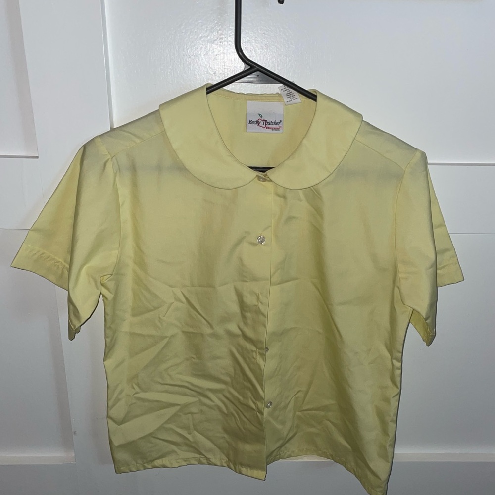 Girl's Short Sleeve Peter Pan Collar Blouse School Uniform in Yellow Size 12
